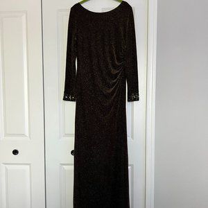 Patra Beaded Trim Long Sleeve Glitter Gold Dress